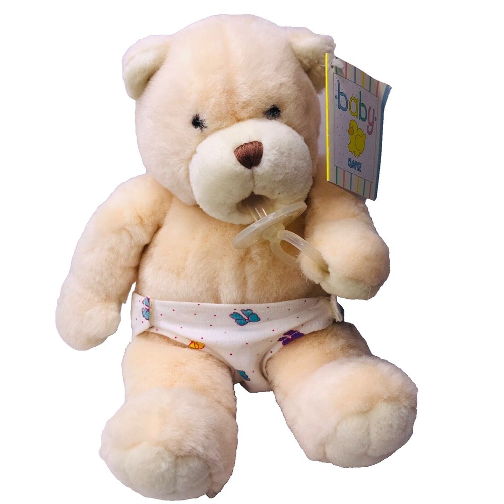 GANZ Baby Teddy Bear Plush Diaper Pacifier Cream Off White Stuffed Animal Tags